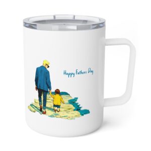 Insulated Coffee Mug – Father's Day Beach Walk Design (10 oz)